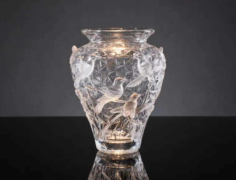 Crystal vase with bird motif